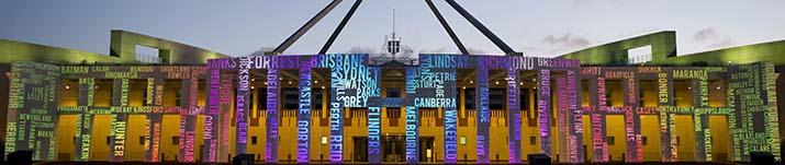 Australian Parliament House during the Enlighten Festival
